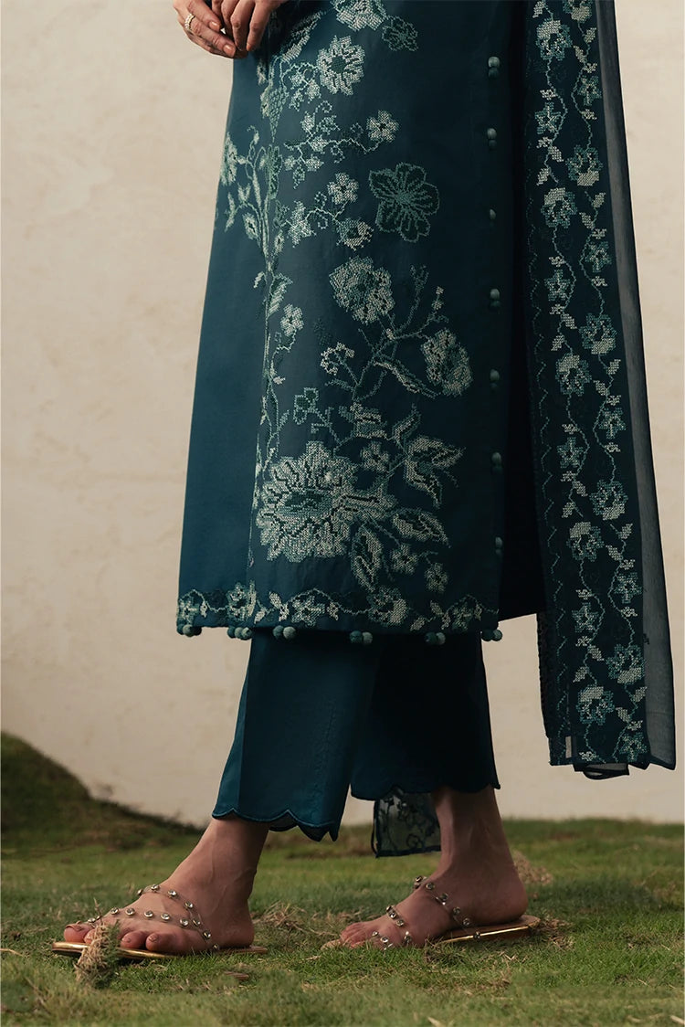 Picture of Cross Stitch - The Moonsoon Edit - Unstitched - Emerald Teal - Available at Raja Sahib