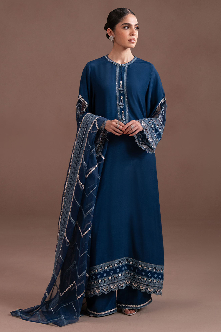 Picture of Cross Stitch - Lux Pret Edit - Cobalt Charm - 3 Piece - Available at Raja Sahib