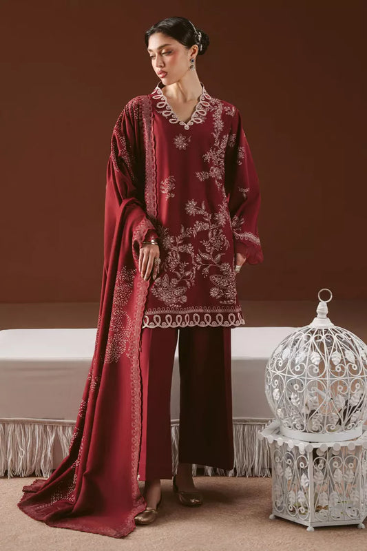 Cross Stitch - Scarlet Ink Linen Printed Suit - 3 Piece