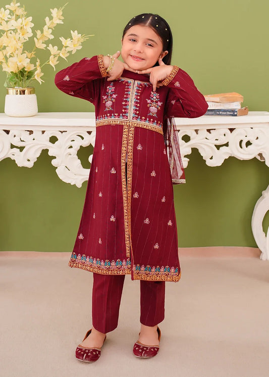 Modest - 3 Piece Embroidered Maroon Khaddar Suit
