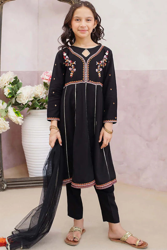 Picture of Modest - 3 Piece Linen Embroidered Black Suit - Available at Raja Sahib