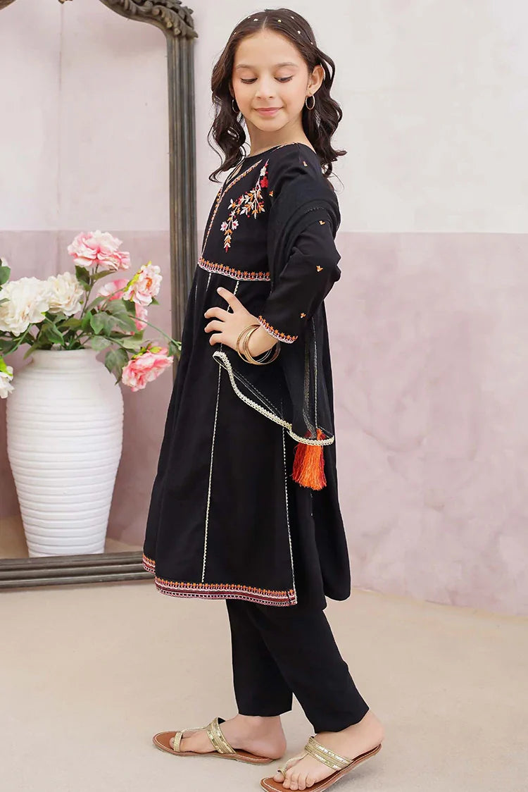 Picture of Modest - 3 Piece Linen Embroidered Black Suit - Available at Raja Sahib