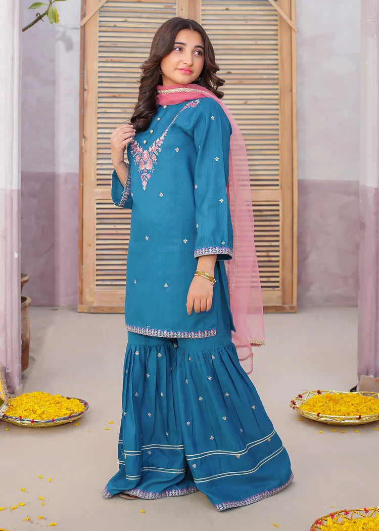 Picture of Modest - 3 Piece Rawsilk Embroidered Gharara - Available at Raja Sahib