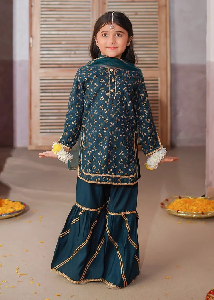 Picture of Modest - 3 Piece Printed Rawsilk Gharara - Available at Raja Sahib