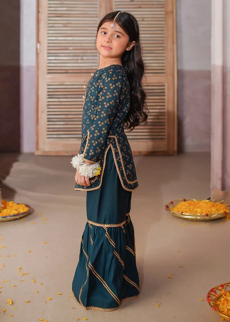 Picture of Modest - 3 Piece Printed Rawsilk Gharara - Available at Raja Sahib