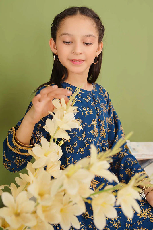 Picture of Modest - 3 Piece Blue Linen Printed Suit - Available at Raja Sahib