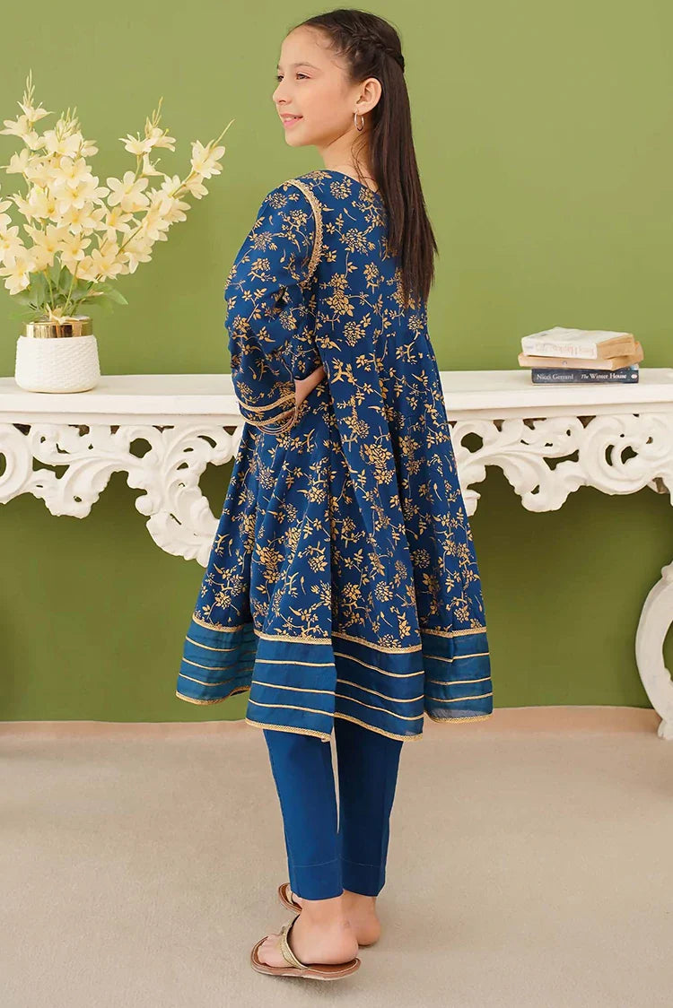 Picture of Modest - 3 Piece Blue Linen Printed Suit - Available at Raja Sahib