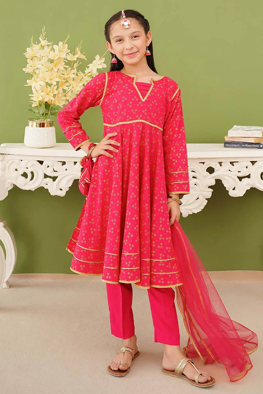 Picture of Modest - 3 Piece Pink Linen Printed Suit - Available at Raja Sahib