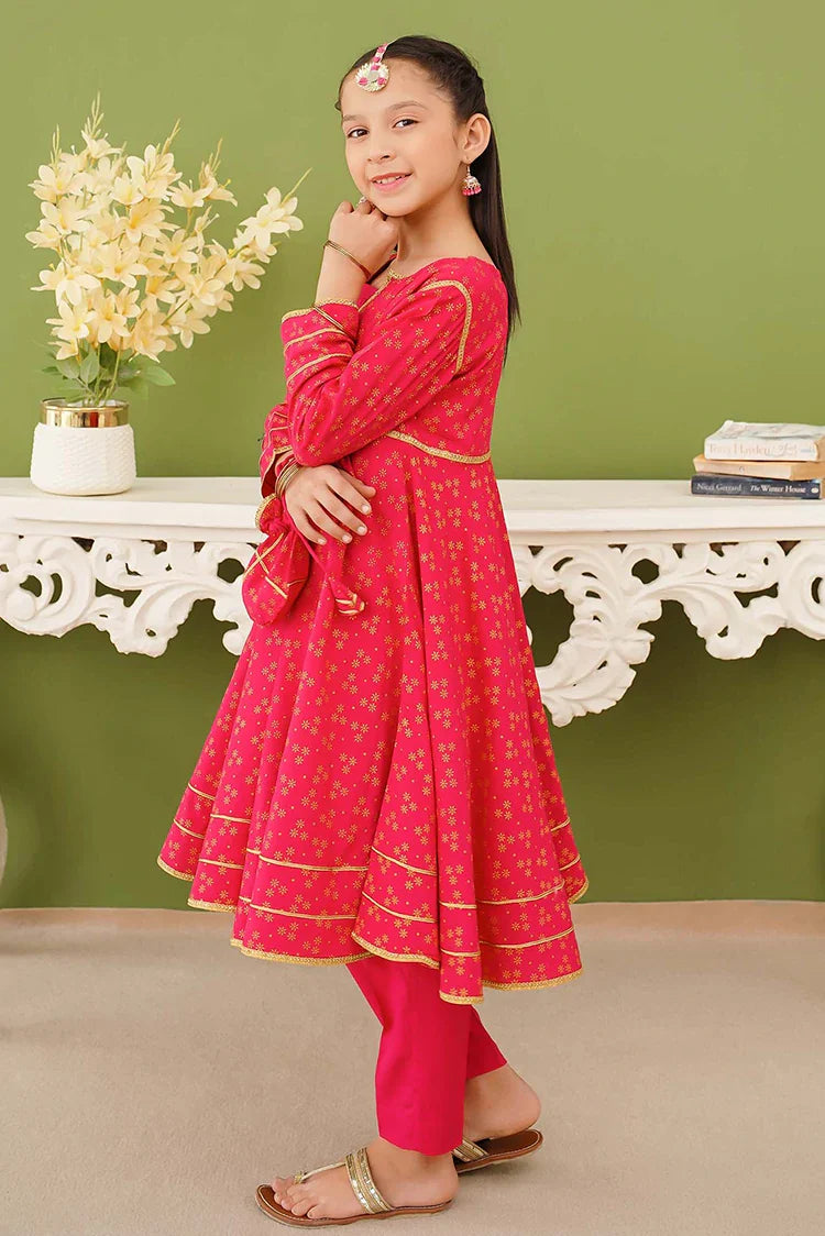 Picture of Modest - 3 Piece Pink Linen Printed Suit - Available at Raja Sahib