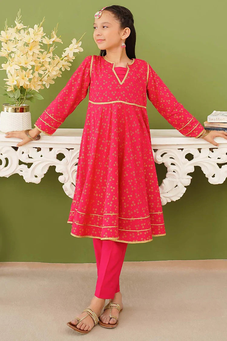 Picture of Modest - 3 Piece Pink Linen Printed Suit - Available at Raja Sahib