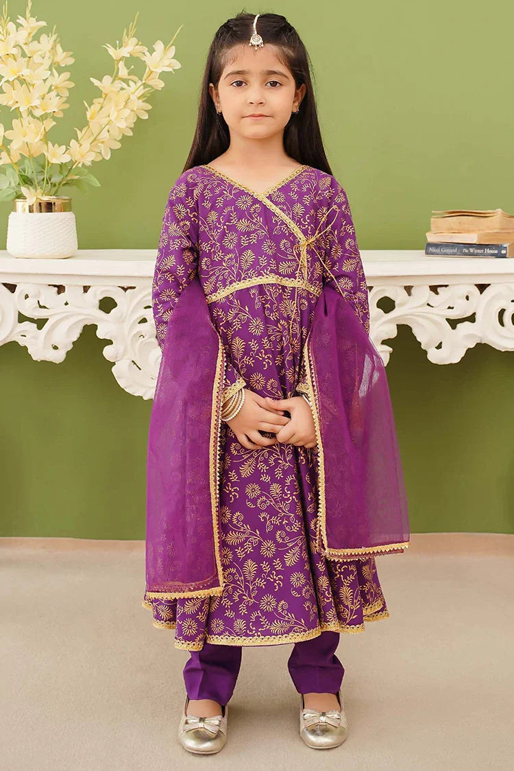 Picture of Modest - 3 Piece Linen Purple Printed Suit - Available at Raja Sahib
