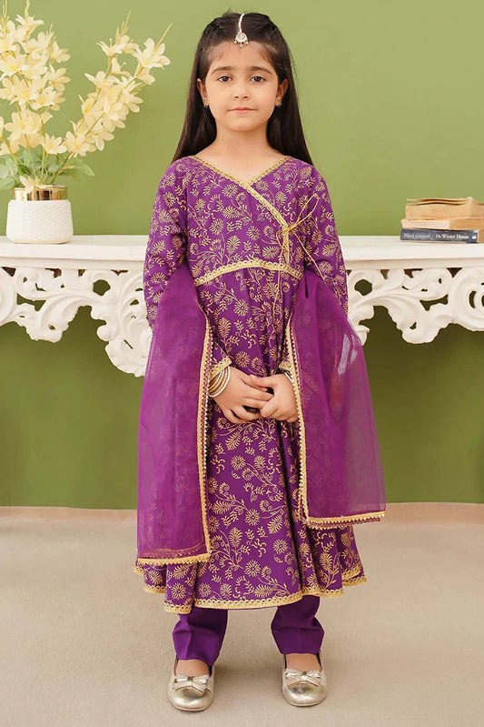Picture of Modest - 3 Piece Linen Purple Printed Suit - Available at Raja Sahib
