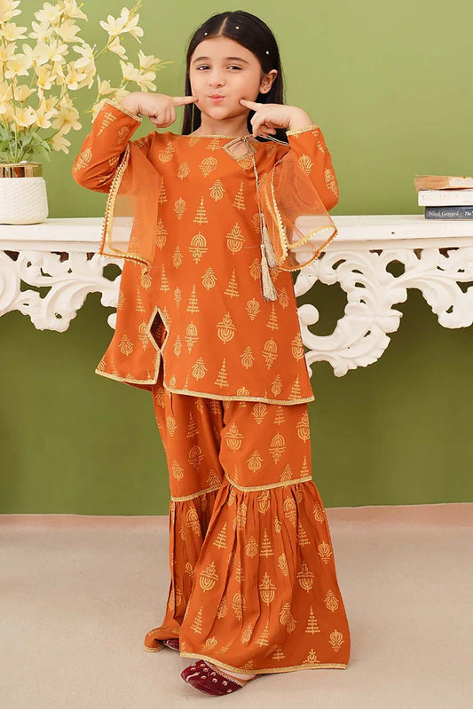Picture of Modest - 3 Piece Printed Mustard Linen Gharara - Available at Raja Sahib