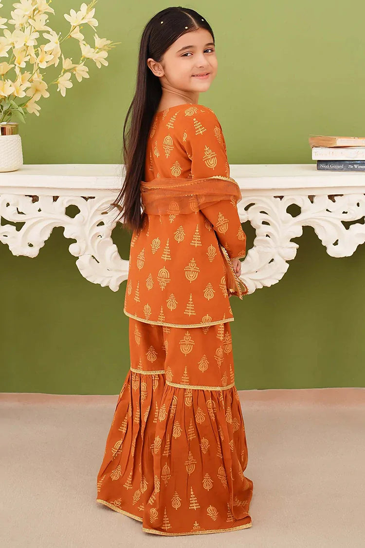 Picture of Modest - 3 Piece Printed Mustard Linen Gharara - Available at Raja Sahib