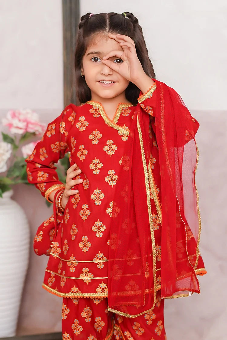 Picture of Modest - 3 Piece Rawsilk Printed Gharara - Available at Raja Sahib