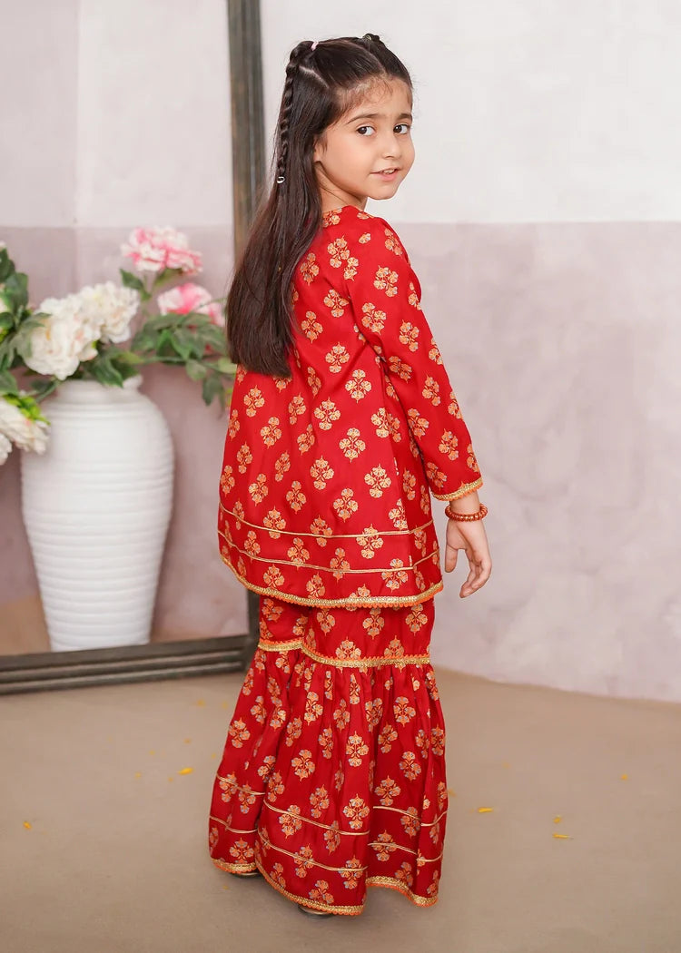 Picture of Modest - 3 Piece Rawsilk Printed Gharara - Available at Raja Sahib