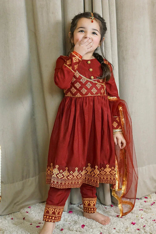 Picture of Modest - 3 Piece Rawsilk Printed Suit - Available at Raja Sahib