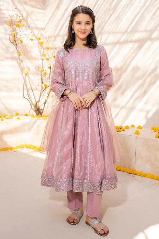 Picture of Modest - Meethi Eid - 3 Piece Tissue Pink Embroidered Frock - Available at Raja Sahib