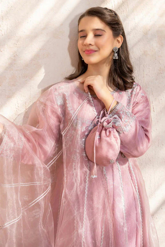 Picture of Modest - Meethi Eid - 3 Piece Tissue Pink Embroidered Frock - Available at Raja Sahib