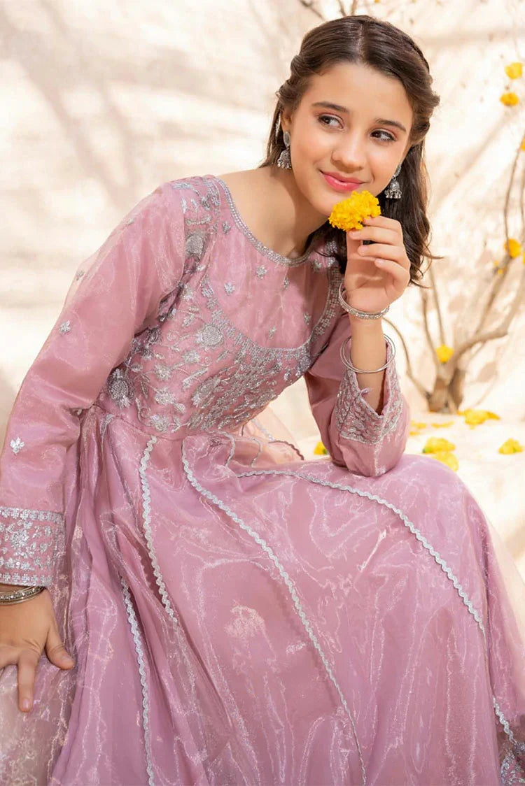 Picture of Modest - Meethi Eid - 3 Piece Tissue Pink Embroidered Frock - Available at Raja Sahib