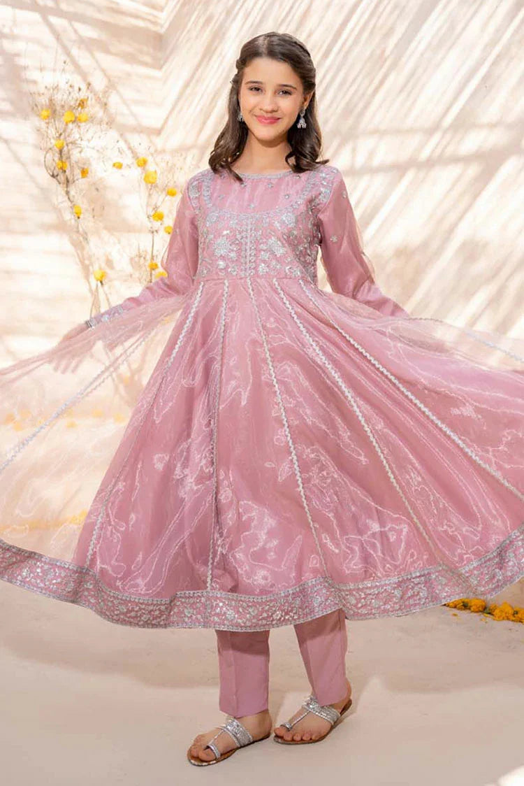 Picture of Modest - Meethi Eid - 3 Piece Tissue Pink Embroidered Frock - Available at Raja Sahib