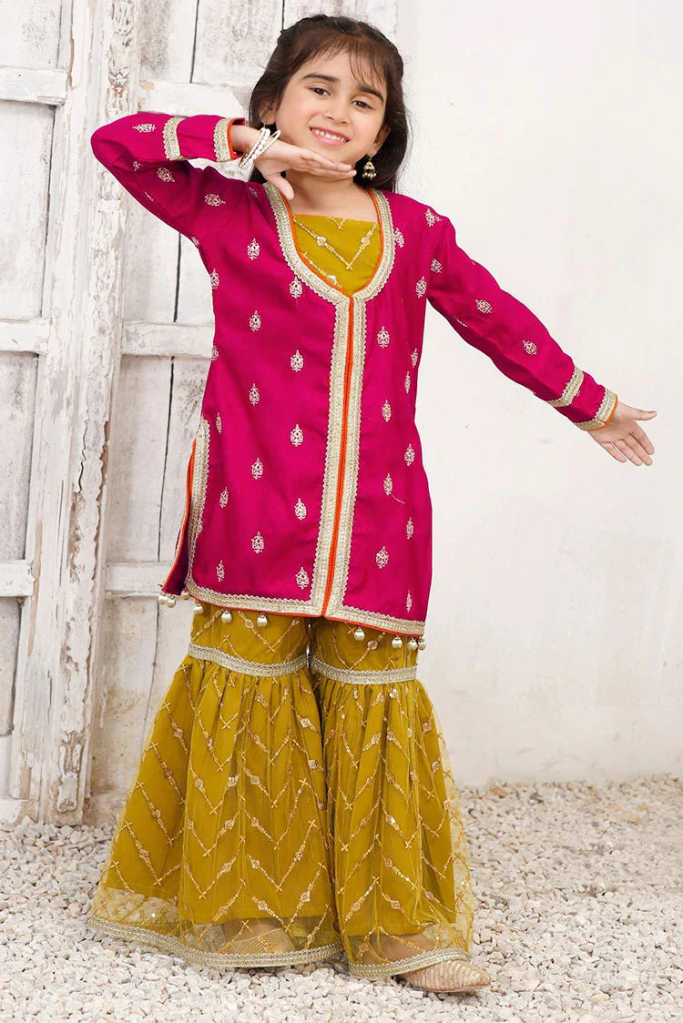 Picture of Modest - 3 Piece Rawsilk Embroidered Gharara - Available at Raja Sahib