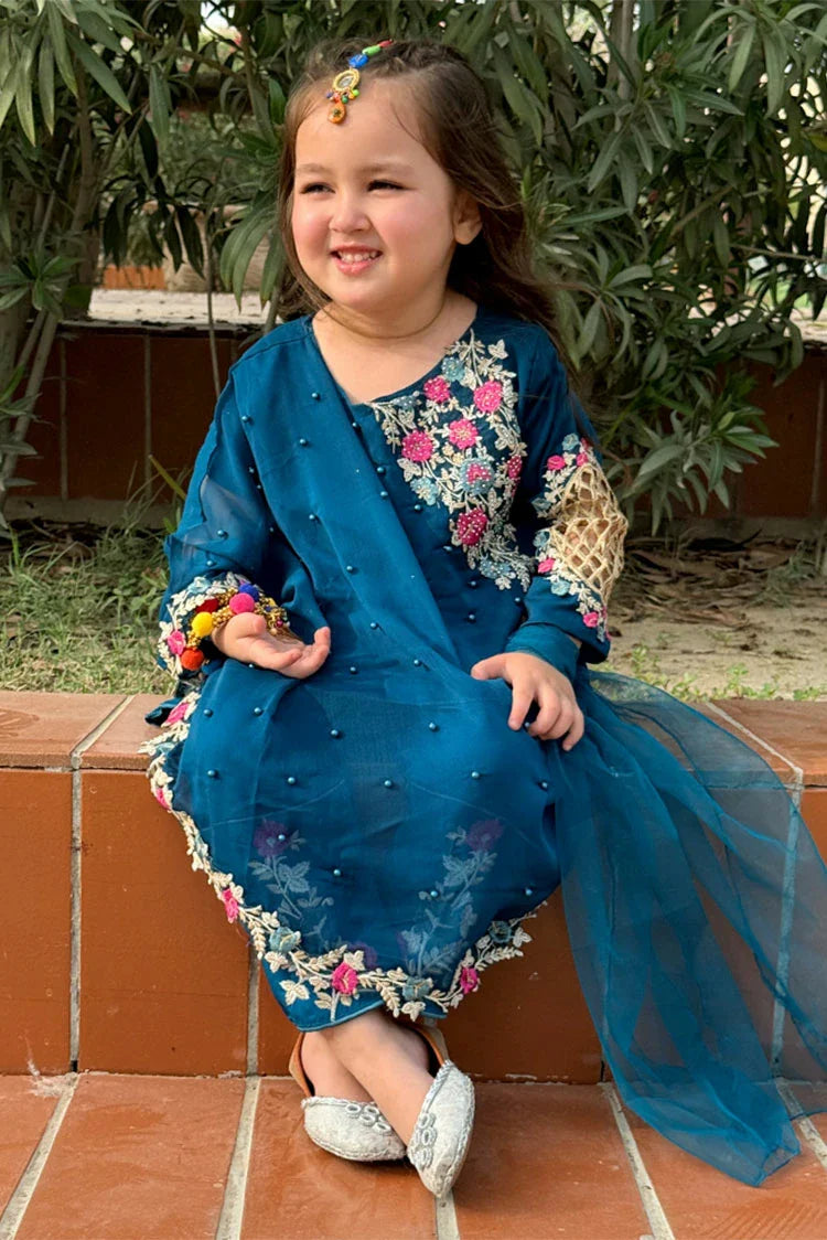 Picture of Modest - 3 Piece Chiffon Blue Suit - Available at Raja Sahib