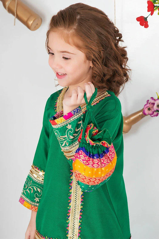 Picture of Modest - Girls Green Raw Silk Wedding Dress - Available at Raja Sahib