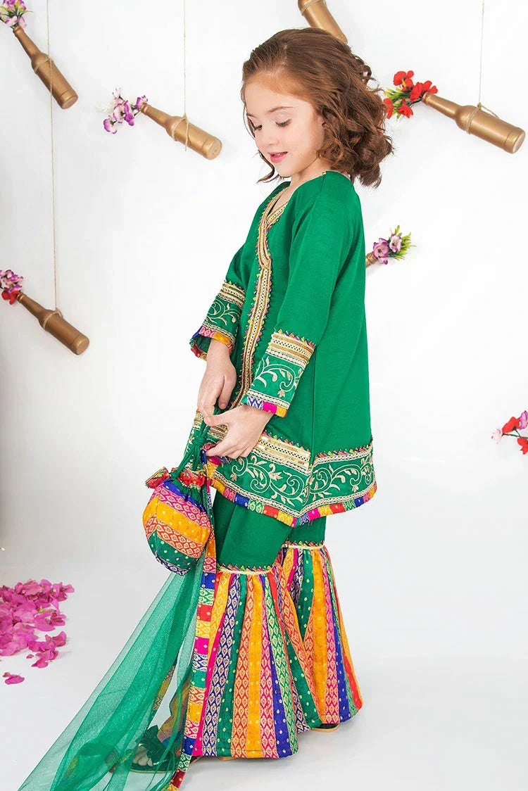 Picture of Modest - Girls Green Raw Silk Wedding Dress - Available at Raja Sahib
