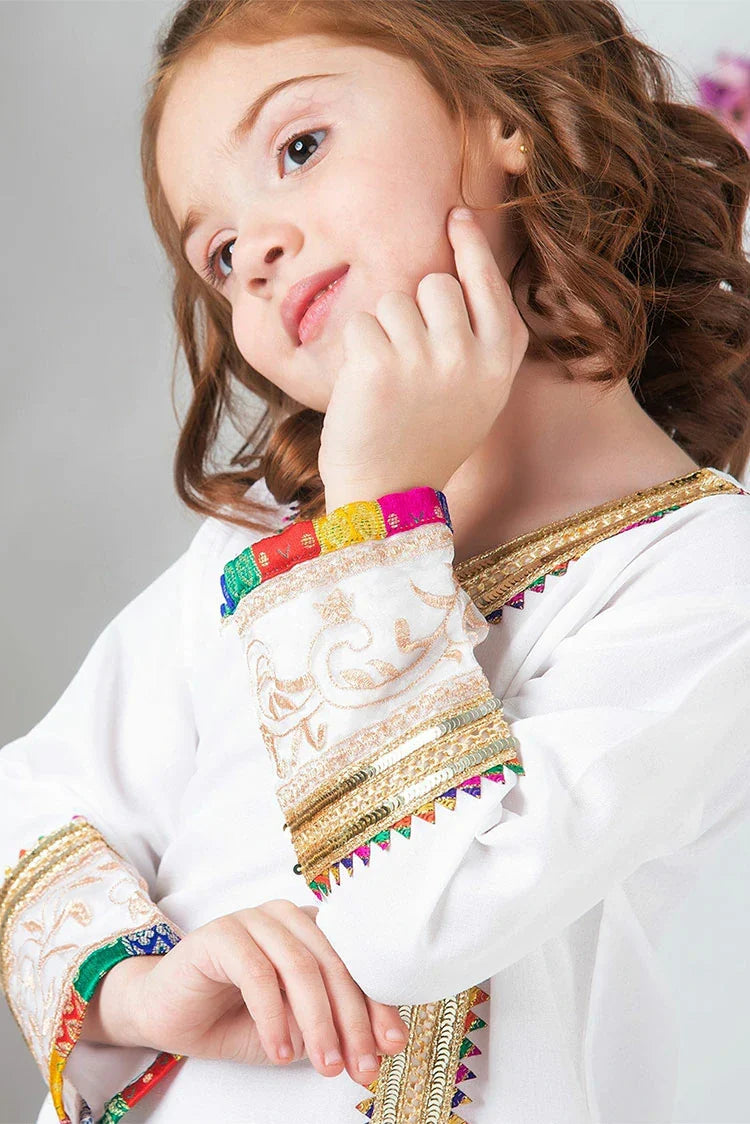 Picture of Modest - Girls White Raw Silk Wedding Dress - Available at Raja Sahib