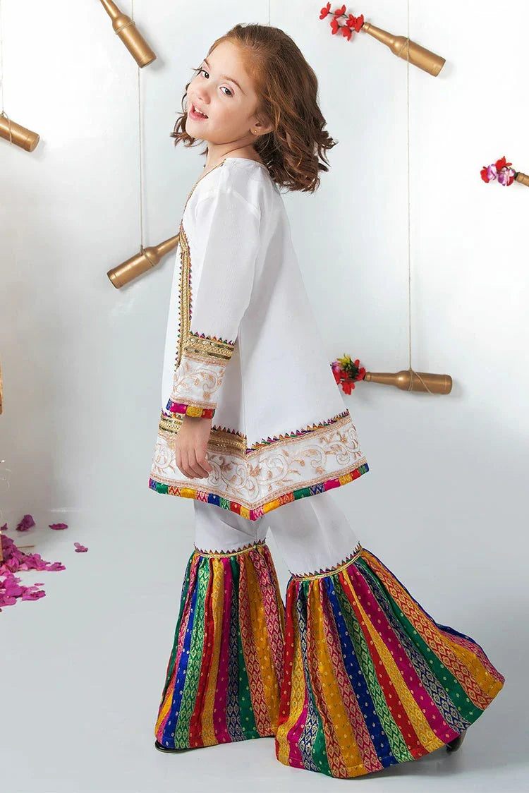 Picture of Modest - Girls White Raw Silk Wedding Dress - Available at Raja Sahib