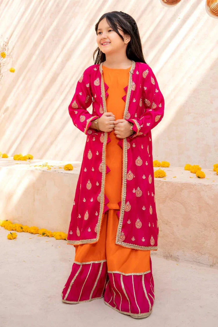Picture of Modest - Meethi Eid - 3 Piece Orange Rawsilk Embroidered Gharara - Available at Raja Sahib