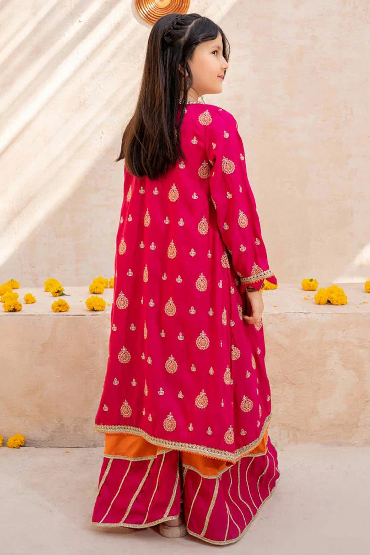 Picture of Modest - Meethi Eid - 3 Piece Orange Rawsilk Embroidered Gharara - Available at Raja Sahib