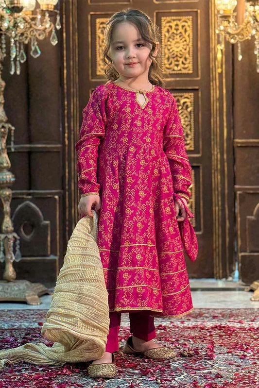Picture of Modest - 3 Piece Rawsilk Printed Frock - Available at Raja Sahib