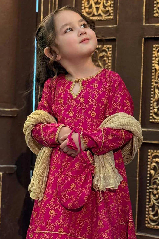 Picture of Modest - 3 Piece Rawsilk Printed Frock - Available at Raja Sahib