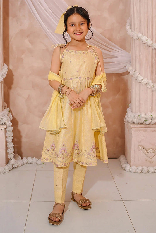 Picture of Modest - Girls Maysuri Embroidered Formal Frock - 3 Piece - Available at Raja Sahib
