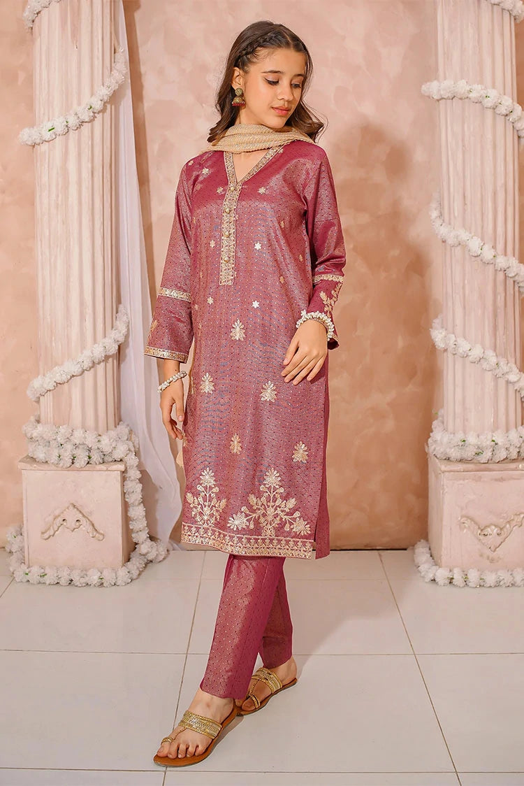 Picture of Modest - Girls Embroidered Maysuri Suit - 3 Piece - Available at Raja Sahib