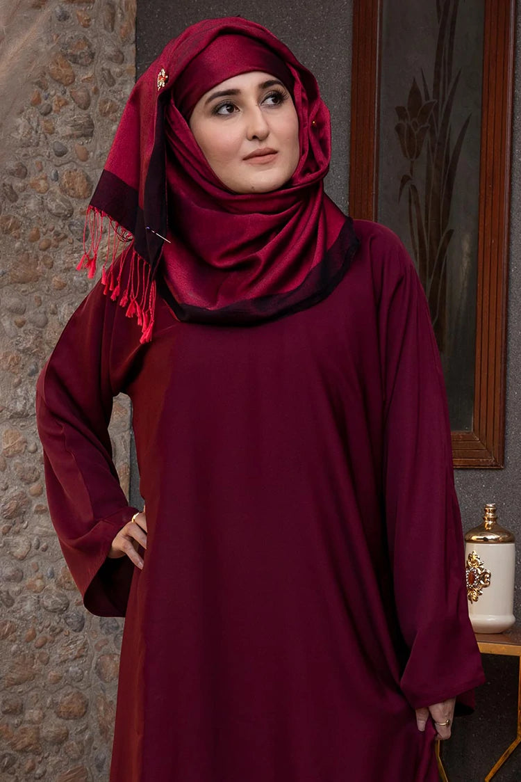 Picture of Malbus - Abaya - Maroon Plain Straight Closed - Available at Raja Sahib