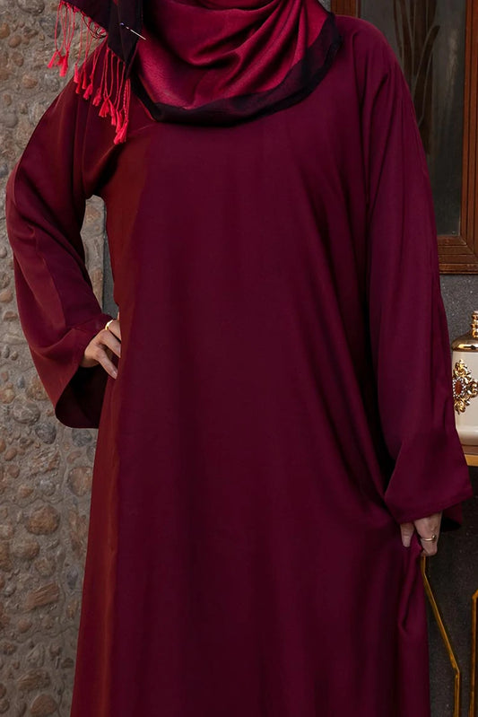 Picture of Malbus - Abaya - Maroon Plain Straight Closed - Available at Raja Sahib