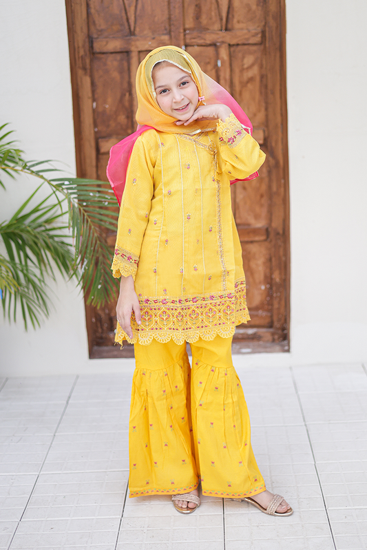Suntex Fabrics - Girlz Eid Edit - Frock - Yellow - 3 Piece