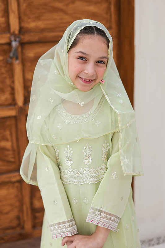 Suntex Fabrics - Girlz Eid Edit - Pishwas Pista Green - 3 Piece