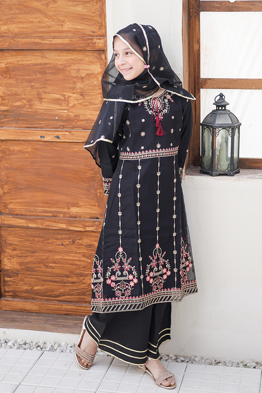 Suntex Fabrics - Girlz Eid Edit - Pishwas  Black - 3 Piece