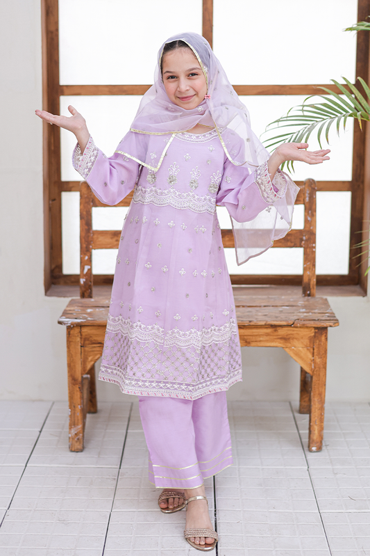 Suntex Fabrics - Girlz Eid Edit - Pishwas Lilac- 3 Piece