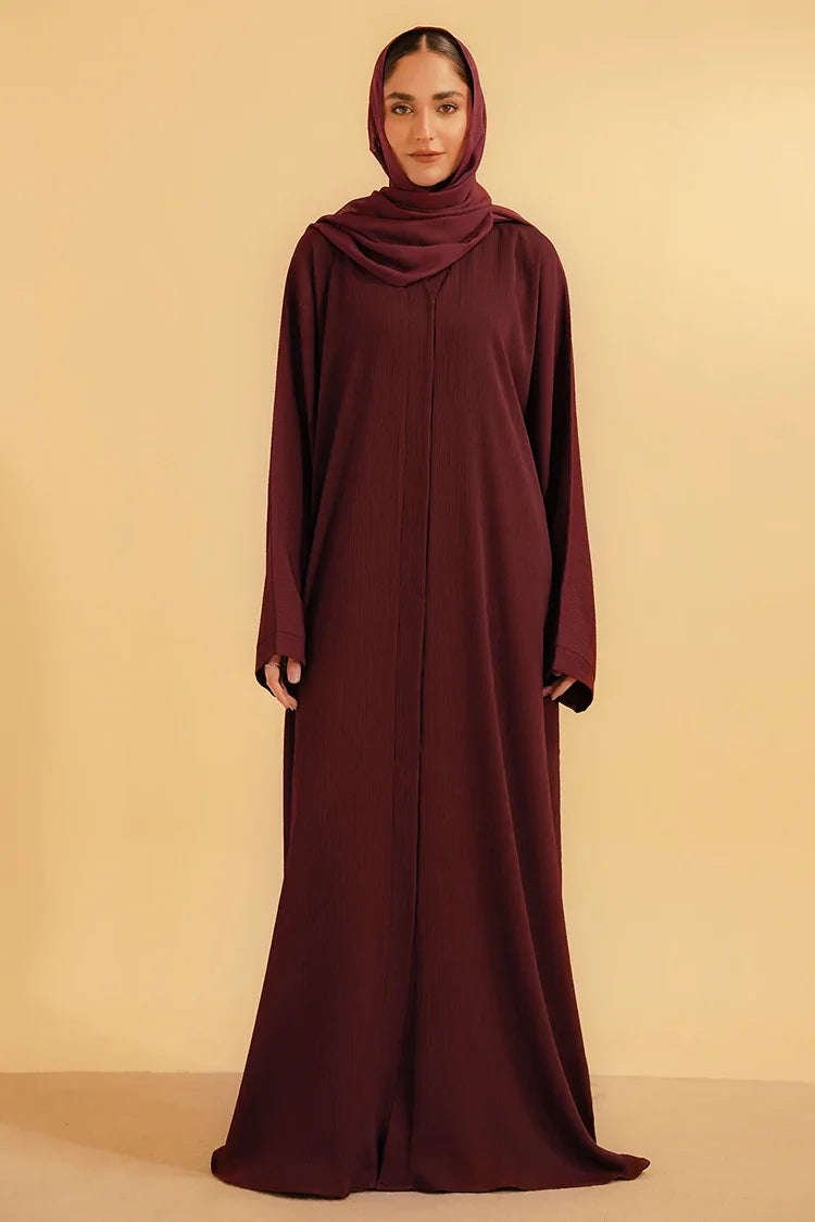 Picture of Divinely Crafted - Textured Abaya - Maroon - Available at Raja Sahib