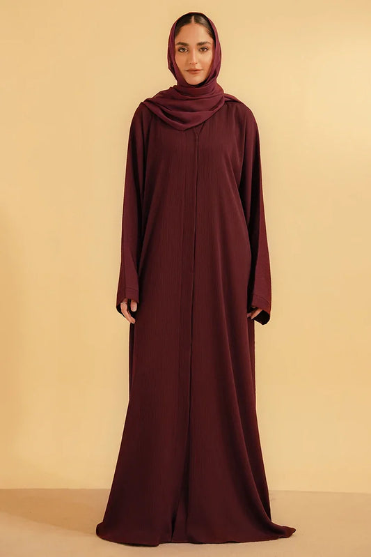 Picture of Divinely Crafted - Textured Abaya - Maroon - Available at Raja Sahib