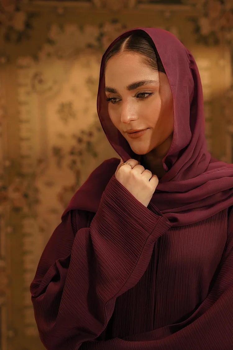 Picture of Divinely Crafted - Textured Abaya - Maroon - Available at Raja Sahib