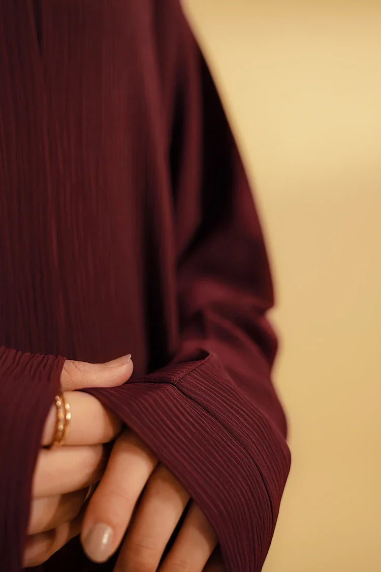 Picture of Divinely Crafted - Textured Abaya - Maroon - Available at Raja Sahib