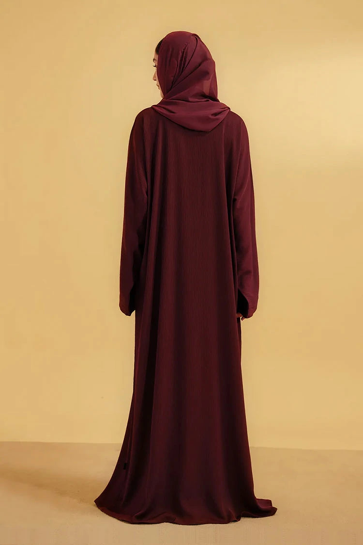 Picture of Divinely Crafted - Textured Abaya Set - Maroon - Available at Raja Sahib