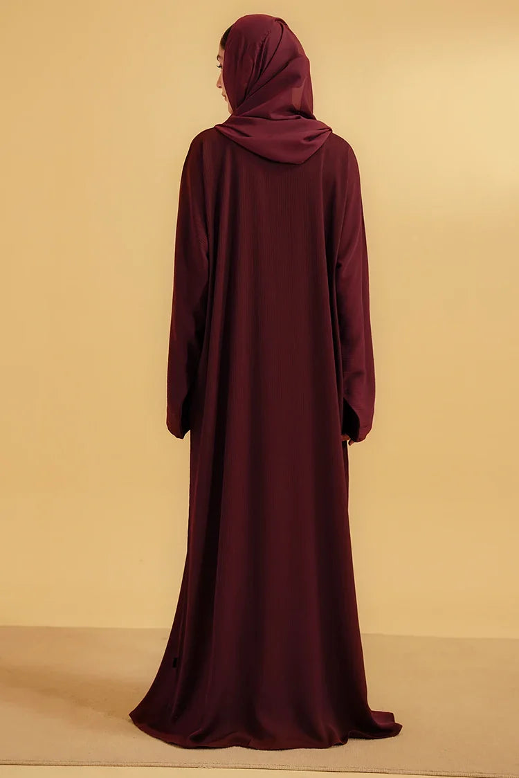 Picture of Divinely Crafted - Textured Abaya - Maroon - Available at Raja Sahib