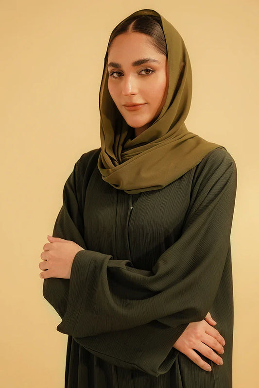 Picture of Divinely Crafted - Textured Abaya - Olive - Available at Raja Sahib